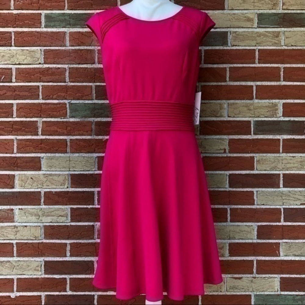 Eliza J NWT Pintucked Waist Round Neck Pink Fit & Flare Midi Dress 👗